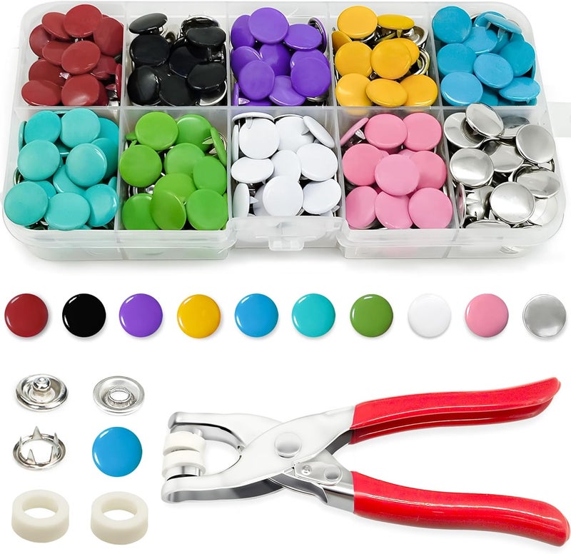 PIGORY 803Pcs Metal Snaps for Fabric, 10 Colors Solid Sewing Snaps with Fastener Pliers Press Tool Kit, 9.5mm Snap Button Kits for DIY Crafting Clothing - Image 1
